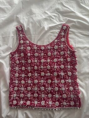 Embellished Pink Beaded Tank Top - Women's